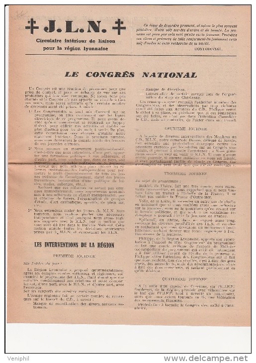 CIRCULAIRE INTERIEUR DE LIAISON -JEUNES DE LA LIBERATION NATIONALE  -ETATS GENERAUX-LYON -4 PAGES -1945 - Documenti