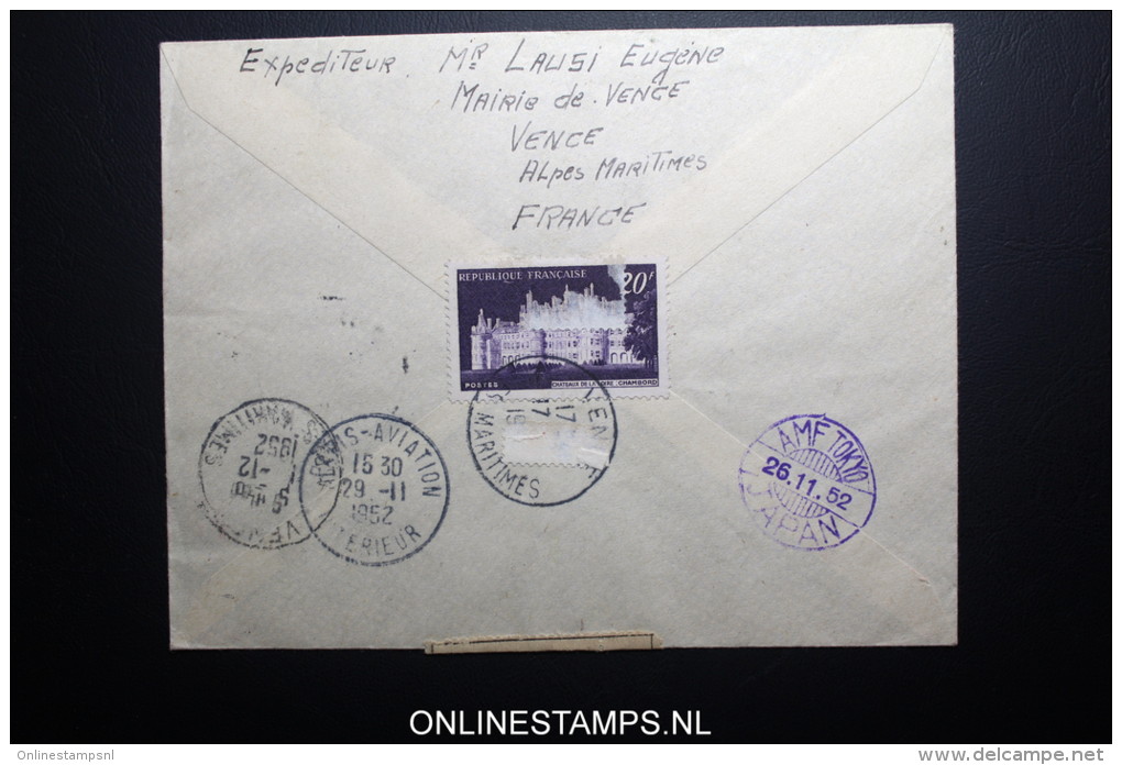 France: Premier Liasions Aerienne  Paris Tokio Japon  Par Air France 24-11-1952 R-lettre Yv 930-935 - 1927-1959 Covers & Documents