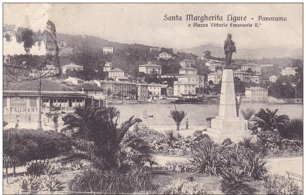 D CPA ITALIE ITALIA VISUEL RARE SANTA MARGHERITA LIGURE PANORAMA E PIAZZA VITTORIO EMANUELE II DOS TIMBRE TAXE - Other & Unclassified