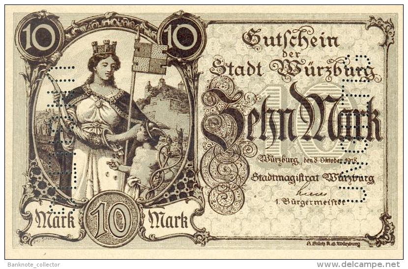 Deutschland, Germany, Gutschein Der Stadt Würzburg, Set - 10 & 20 Mark, UNC, 1918 ! - 10 Mark