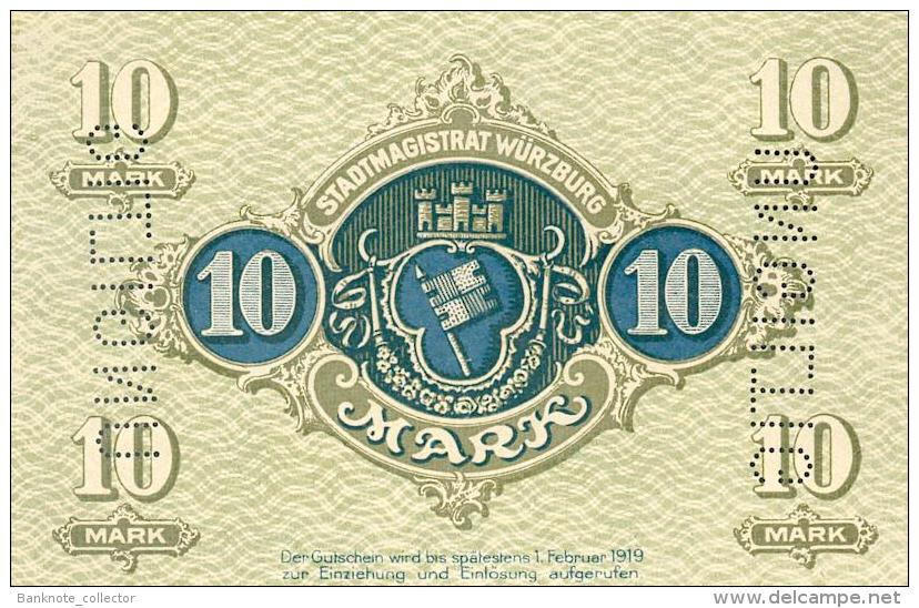 Deutschland, Germany, Gutschein Der Stadt Würzburg, Set - 10 & 20 Mark, UNC, 1918 ! - 10 Mark