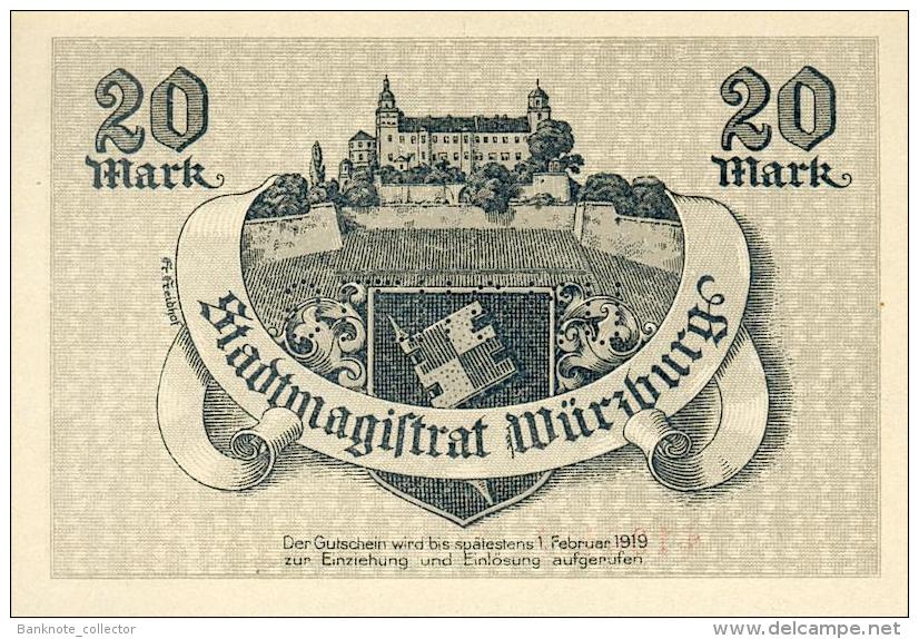 Deutschland, Germany, Gutschein Der Stadt Würzburg, Set - 10 & 20 Mark, UNC, 1918 ! - 10 Mark