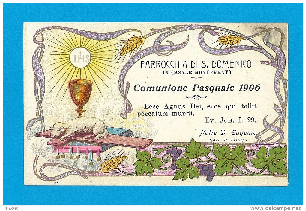 COMUNIONE PASQUALE: ANNO 1906 -  CASALE MONFERRATO-PARROCCHIA DI S. DOMENICO - Mm. 70X112 - MAN - Religione & Esoterismo