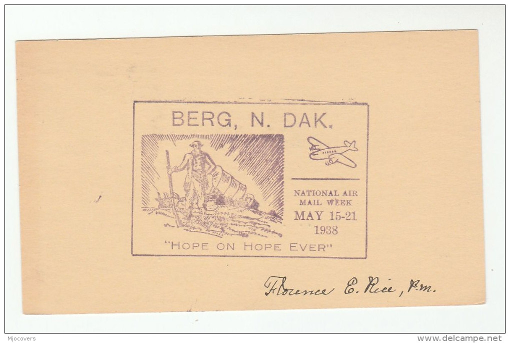 1938 BERG N Dak  SIGNED USA National AIRMAIL WEEK COVER Card  Stamps United States Aviation Flight - Covers & Documents