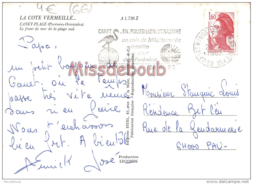 66 - CANET PLAGE -  Le Frond De Mer - Femme En Maillot De Bain - 1982 - 2 Scans - Canet En Roussillon