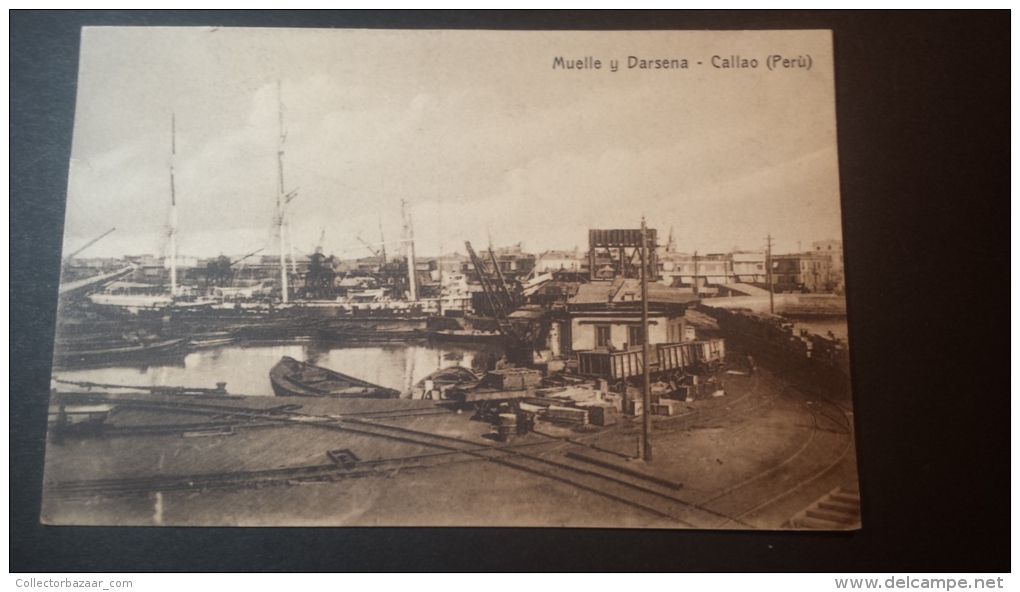 PERU CALLAO MUELLE RAILROAD TRAIN TARJETA POSTAL  CA1900 Carte Postale Vintage Original  Postcard Cpa Ak (W4_1394) - Perú