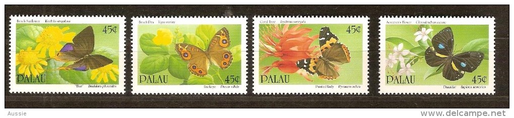 Palau 1990  Yvertn° 325-28 *** MNH  Cote 8,00 Euro  Flore  + Papillons - Palau