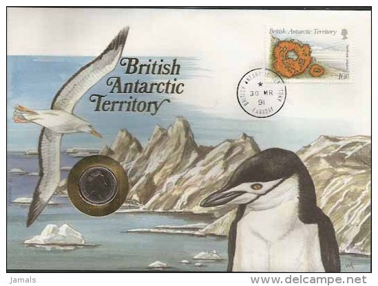 Br Antarctic Territory, Bird, Penguine, Glacier, Polar Life, Special Cover With Coin - Brieven En Documenten