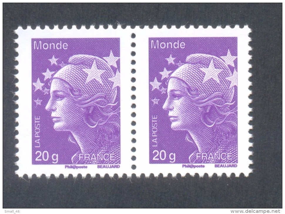 Marianne De Beaujard  -  V P "20 Gr Monde" Violet   - Adhésif TD 205 - 2 Timbres - Autres & Non Classés