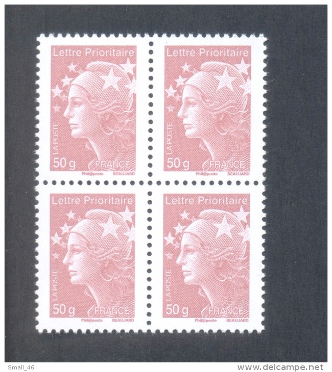 Marianne De Beaujard  -  V P "50 Gr France"Marron Clair   - Adhésif TD 205 - Bloc De 4 Timbres - Altri & Non Classificati