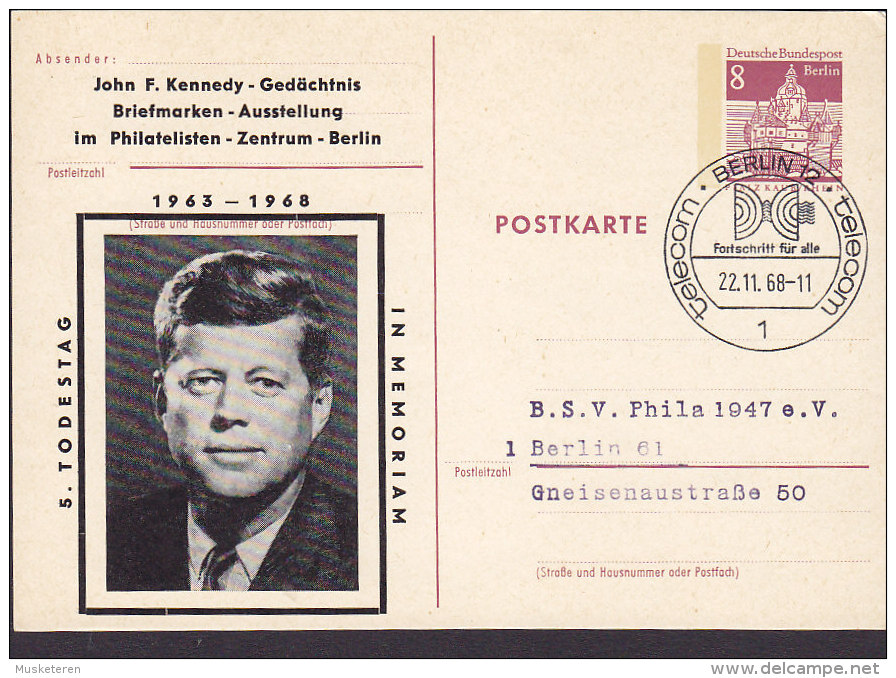 Germany Berlin Postal Stationery Ganzsache Entier 8 Pf. JOHN F. KENNEDY - Gedächtnis PRIVATE PRINT - Privé Postkaarten - Ongebruikt