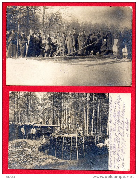 Biélorussie. Lot De 2 Cartes-photos. Soldats Allemands. Construction Abris. Feldpost Der 93.Infanterie Division. 1916-17 - Belarus