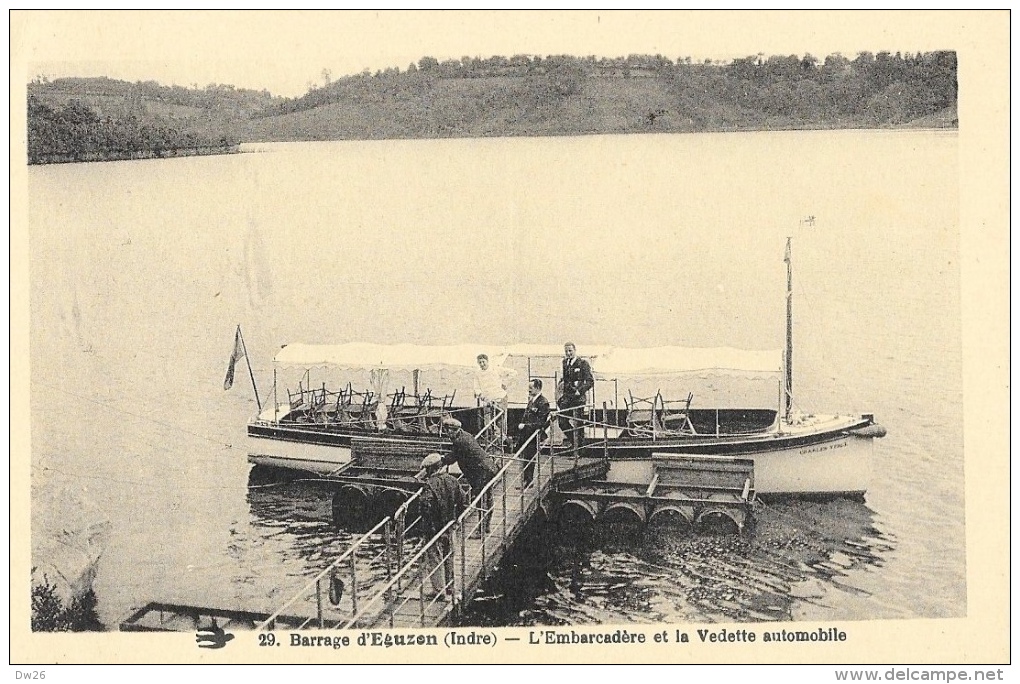 Barrage D'Eguzon (Indre) - L'Embarcadère Et La Vedette Automobile - Carte L'Hirondelle, Non Circulée - Autres & Non Classés