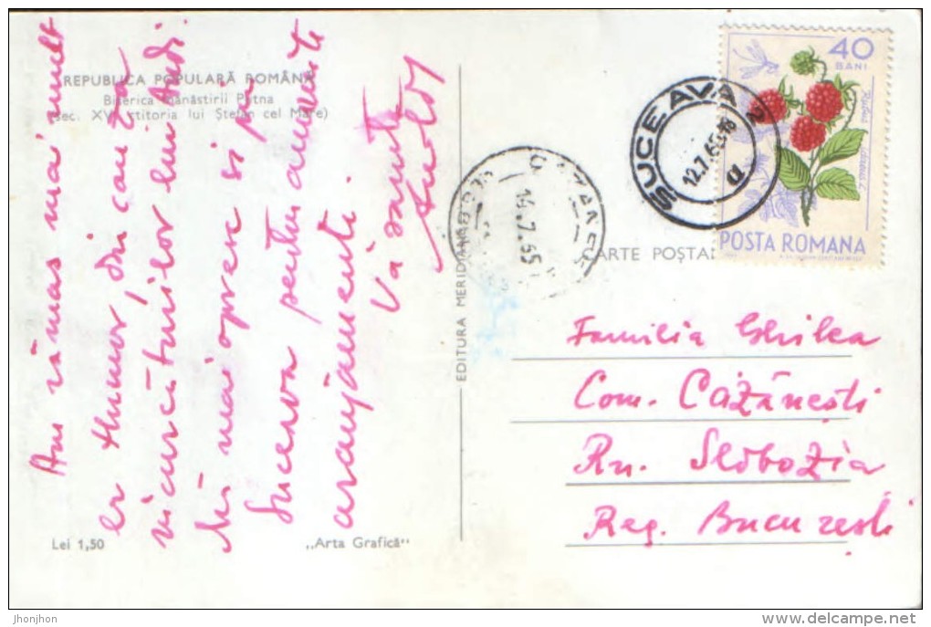 Romania - Postcard Circulated In 1965 With Stamp Berries Rubus Idaeus  - 2/scans - Briefe U. Dokumente