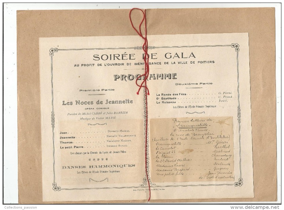 Programme , Soirée De Gala Au Profit De L´Ouvroir De Bienfaisance De La Ville De POITIERS , 3 Scans , Frais Fr : 1.5€ - Programma's