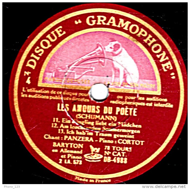 78 Trs 30 Cm état EX -  PANZERA - LES AMOURS DU POÈTE  (SCHUMANN)  En Allemand - 78 T - Disques Pour Gramophone