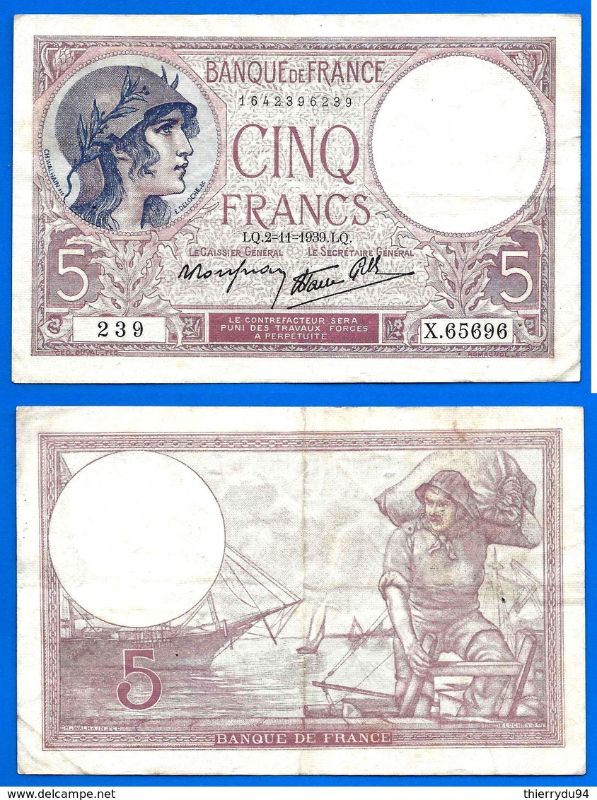 France 5 Francs 2 Novembre 1939 Serie X Violet Frcs Frc Paypal Bitcoin OK - 5 F 1917-1940 ''Violet''