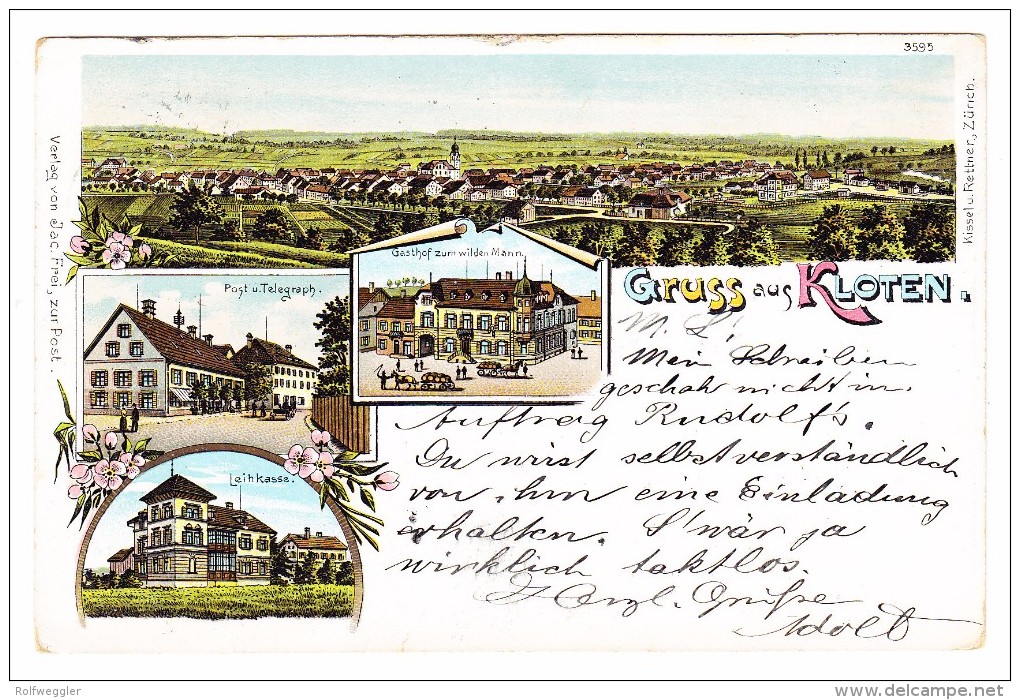 AK ZH Gruss Aus Kloten Ges. 28.10.1909 Ambulant N.30 Litho J. Frey - Kloten