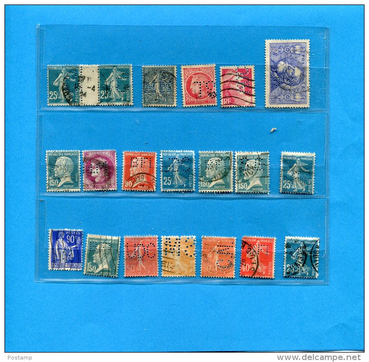 Timbres Perforés-perfins-perorated-FRANCE-Lot De 21 Timbres - Autres & Non Classés