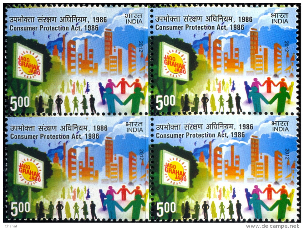 CONSUMER PROTECTION ACT-1986-BLOCK OF 4-ERROR-MNH-INDIA-2012=SCARCE-A6-516 - Variétés Et Curiosités