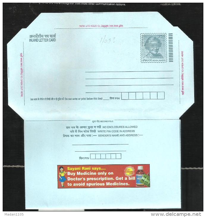 INDIA, 2009, Postal Stationery, Inland Letter, Indira Gandhi, Consumer Awereness, English, ISP, Mint - Inland Letter Cards