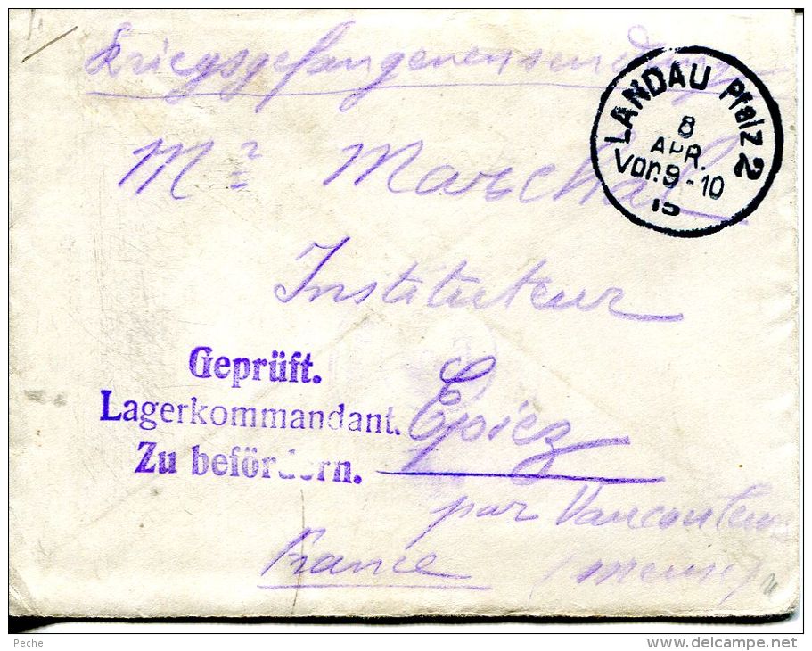 N°43794 -lettre D' Un Prisonnier En Allemagne -départ Landau- - Guerre De 1914-18