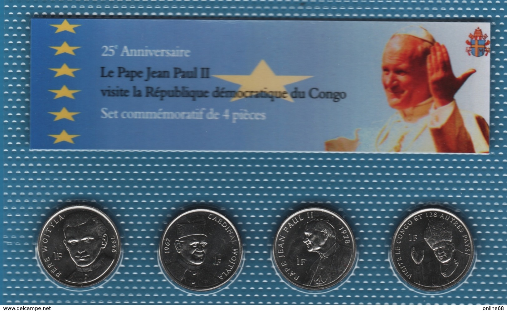 CONGO LOT 4x 1 FRANC 2004  (Jean Paul II)  Pope John Paul II's Visit   UNC - Congo (República Democrática 1998)