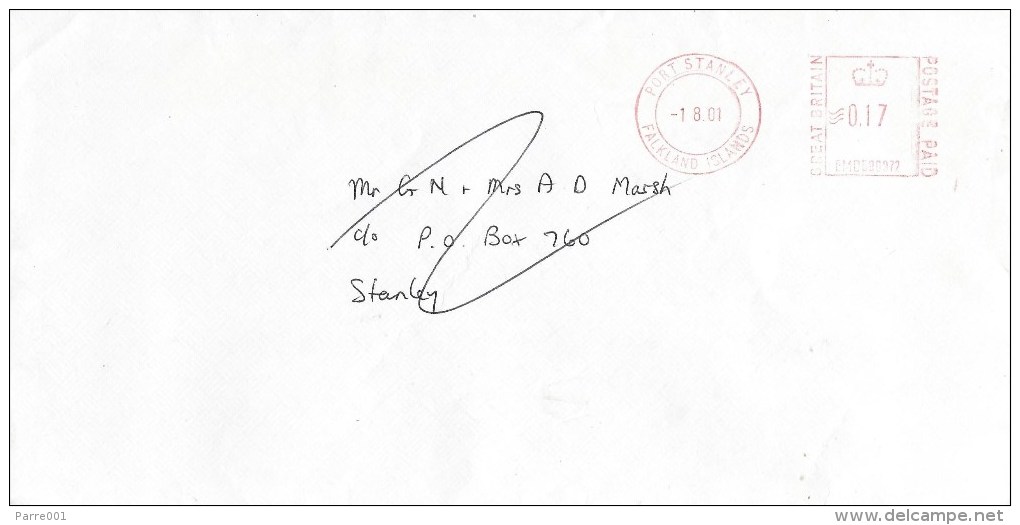 Falkland Islands 2001 Port Stanley Postalia “MS5” EMD 596972 Meter Franking Cover. Reported Used Only In 2001! - Falklandeilanden