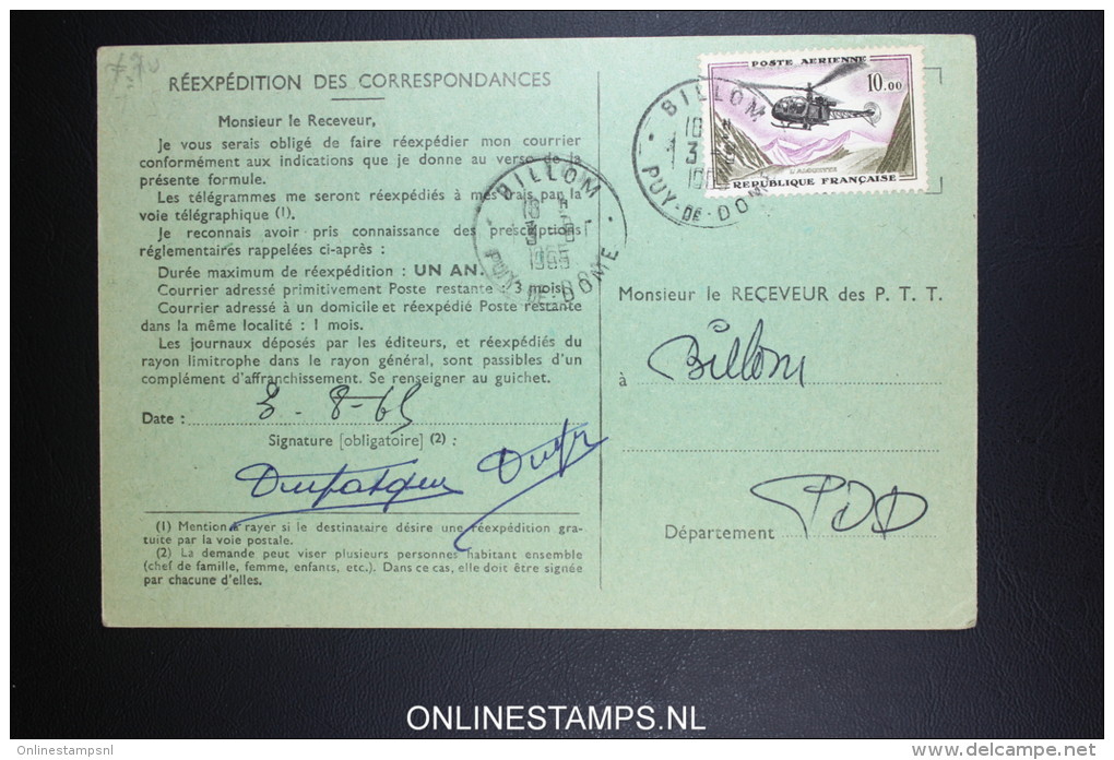 France:  1965 Carte Ordre De Réexpédition Des Correspondances Tarif à 10F PA N°41 - 1927-1959 Lettres & Documents