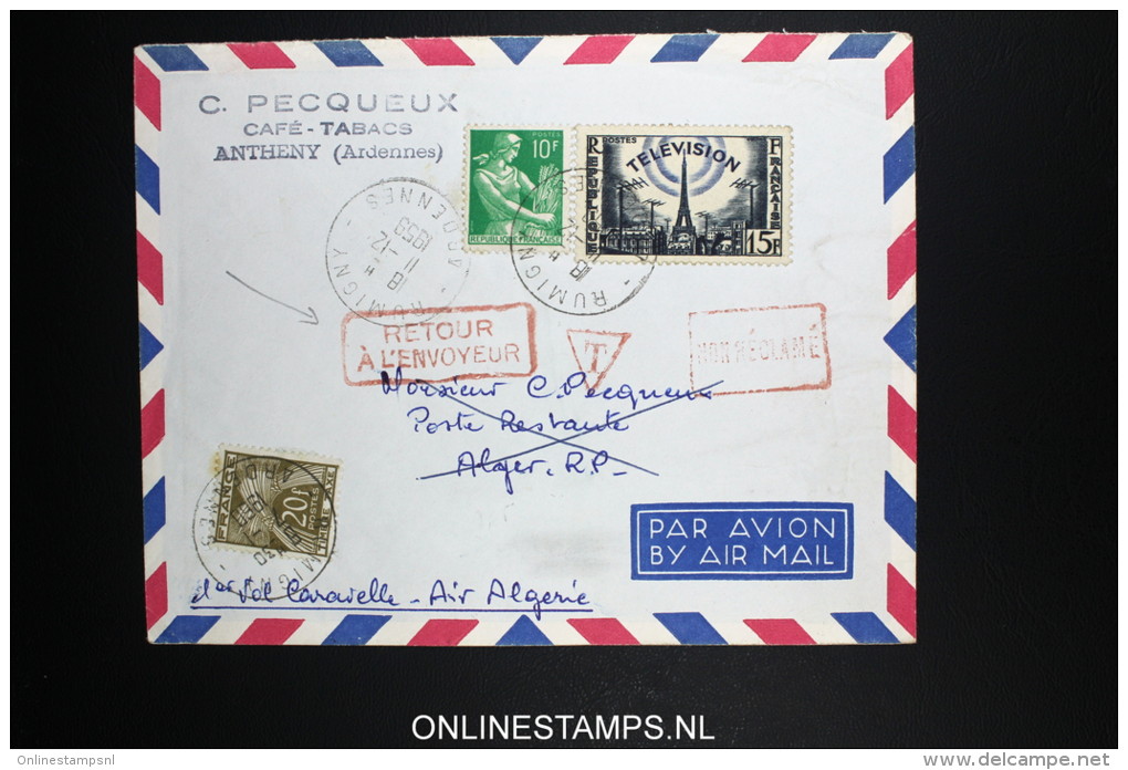 France: Premier Service Aerienne Antheny - Alger Caravelle Air Algerie 1959 Avec Tax 20F - Storia Postale