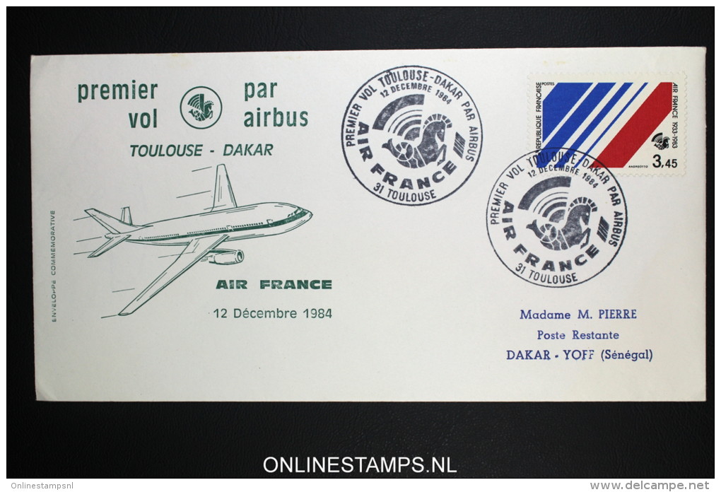 France: Premier Service Aerienne Vol Toulouse Dakar Senegal, Par Airbus - Covers & Documents