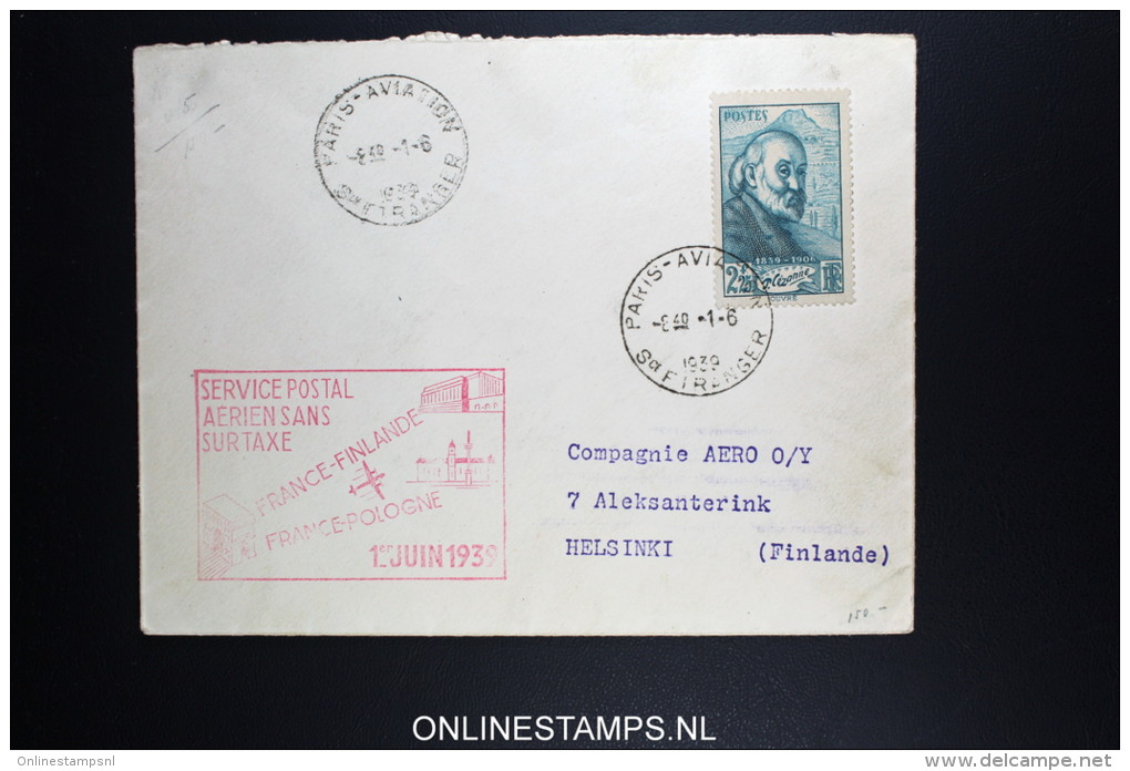 France: Premier Service Aérien Sans Surtaxe France-Pologne France-Finlande 1939 - Helsinki - Lettres & Documents