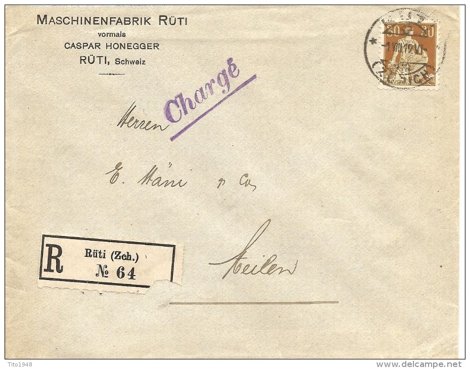 Schweiz, Zu 110, Rollenmarke, Coil, Roulettes, Poko, Ohne Perfin!, Rüti 1.8.1919, Charge, Siehe Scans! - Covers & Documents