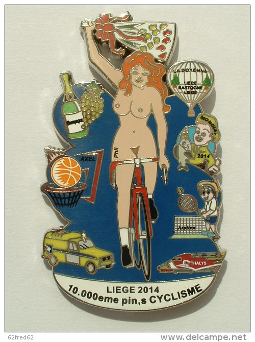 4 PIN´S PIN´UP A VELO  - MONTGOLFIERE - PECHE - TGV - RENAULT - MICHELIN - CHAMPAGNE - Pin-ups