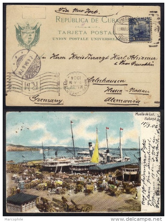 CUBA - HABANA / 1904 CARTE POSTALE POUR L  ALLEMAGNE VIA LE MEXQUE &  LES USA / LIRE DETAIL (ref 6529) - Lettres & Documents