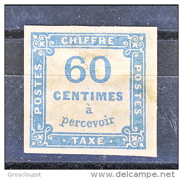 Timbre Tax, 1871-78, Y&T N. 9 C. 60 Azzurro, Tipografica, MH - 1859-1959 Neufs