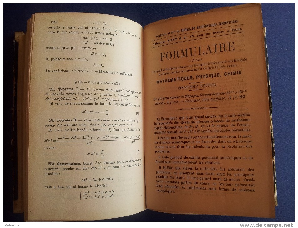 M#0I44 Giuseppe Bertrand TRATTATO DI ALGEBRA Morano Ed.1882 - Wiskunde En Natuurkunde