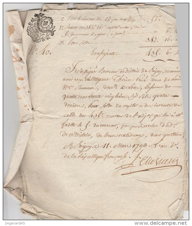 GENERALITE DE PARIS 5 TIMBRES HUMIDES FISCAUX DOSSIER VENTE AUX DOMAINES PETIT PAPIER DU 1795 - Matasellos Generales