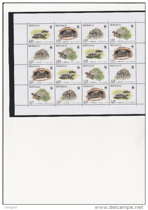 MONACO -FEUILLE DE 16 TIMBRES N° 1805 A 1808 NEUVE  XX  -THEME TORTUES - COTE : 29 € - Unused Stamps