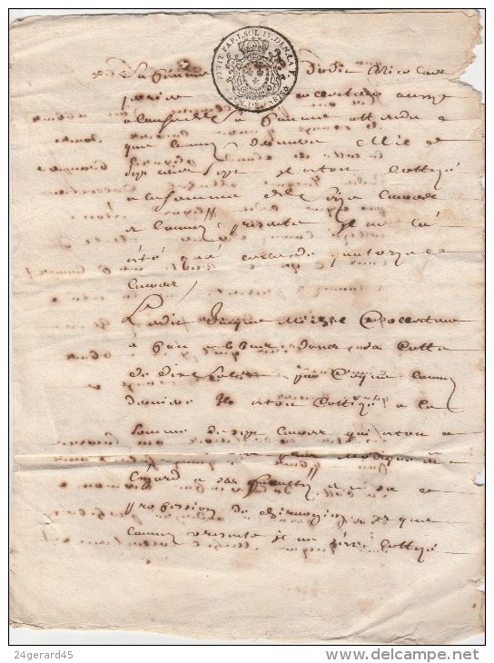 GENERALITE DE PARIS TIMBRE HUMIDE FISCAL 1 SOL 4 DENIERS LA FEUILLE PETIT PAPIER - Seals Of Generality