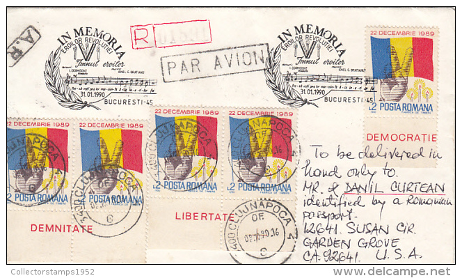 26783- HYMN TO REVOLUTION'S HEROES SPECIAL POSTMARK, 1989 REVOLUTION, PAINTING, CERAMICS, STAMPS ON COVER, 1990, ROMANIA - Cartas & Documentos