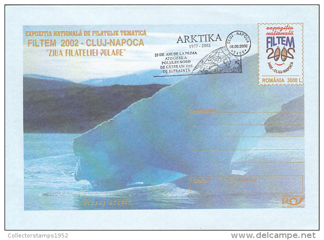 26819- FIRST ARCTIC EXPEDITION WITH A SURFACE SHIP, COVER STATIONERY, 2002, ROMANIA - Expediciones árticas