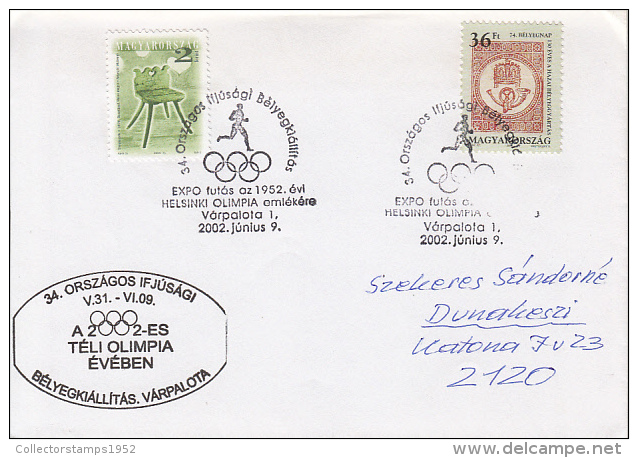 26843- HELSINKI'52 OLYMPIC GAMES ANNIVERSARY PHILATELIC EXHIBITION, SPECIAL POSTMARKS ON COVER, 2002, HUNGARY - Sommer 1952: Helsinki