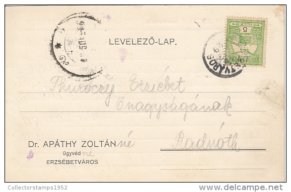 26898- BIRD, CROWN, STAMP ON POSTCARD, 1915, HUNGARY - Briefe U. Dokumente