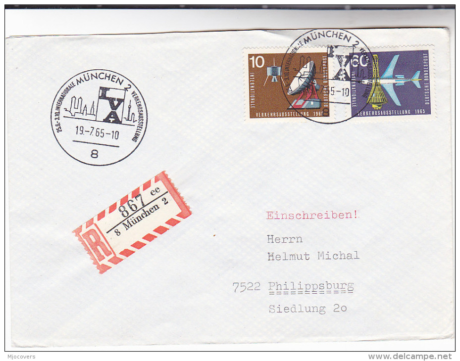 1965 Registered MUNCHEN EVENT Pmk COVER TRANSPORT EXHIBITION  SPACE AVIATION Stamps Germany Aviation - Europe