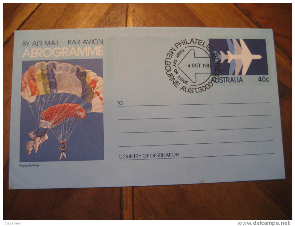Melbourne 1983 Parachuting Air Sport Aerogramme Air Mail Cover Australia - Parachutisme
