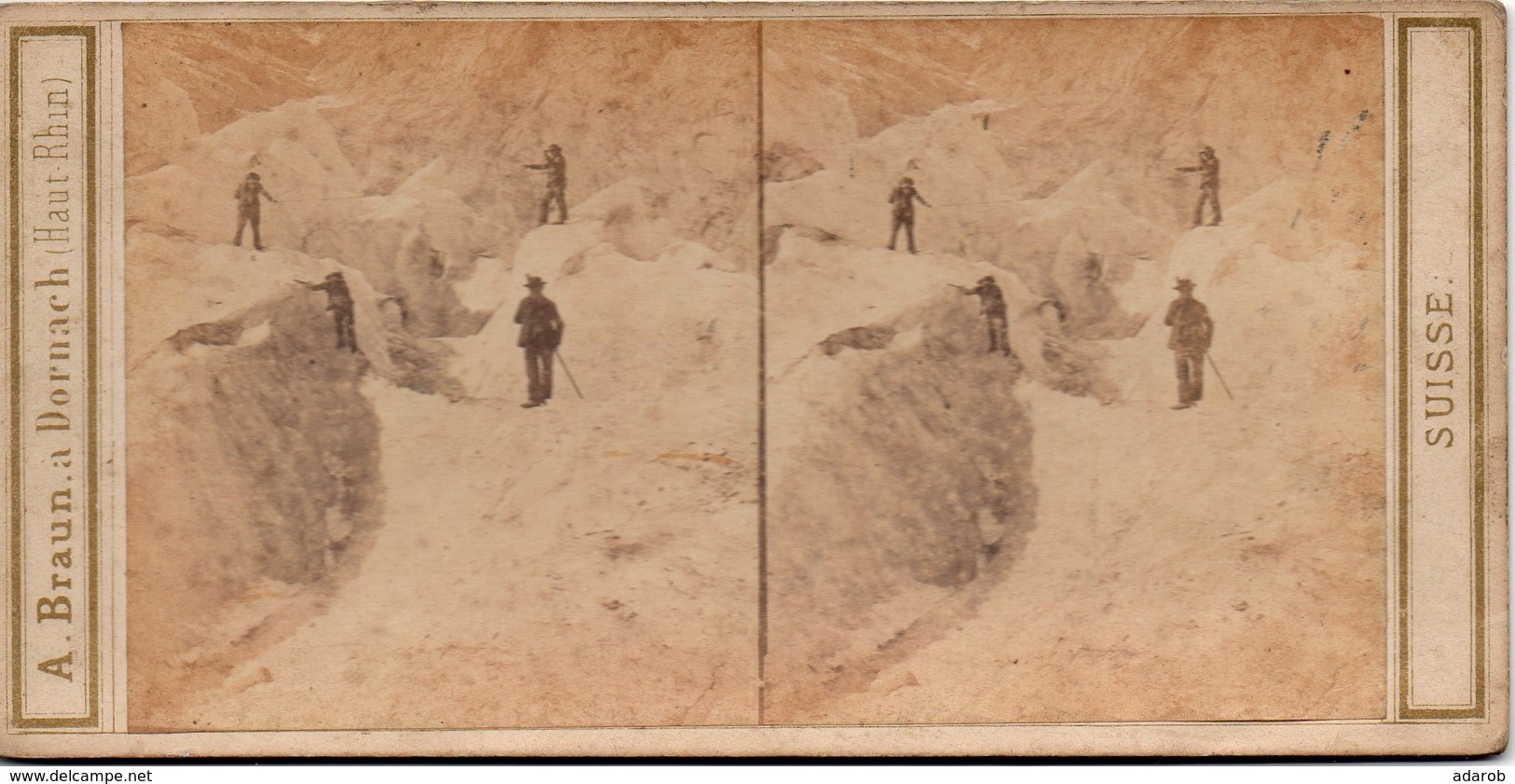 PHOTO STEREO A. BRAUN. A DORNACH (Ht RHIN) SUISSE N° 3299 OBERLAND BERNOIS. SAUVETAGE DU GUIDE JEAN-MICHEL 1863 - Stereoscopic