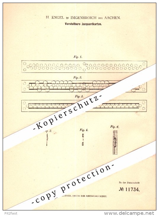Original Patent - H. Engel In Imgenbroich / Monschau , 1880 , Verstellbare Jacquardkarten , Weberei , Weber , Aachen !!! - Monschau