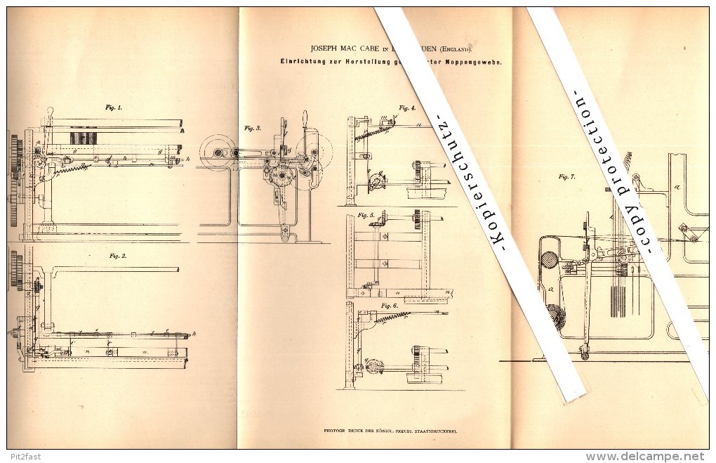 Original Patent - Oseph Mc Cabe In Droylsden , England , 1877 , Producing Patterned Fabrics , Weaving , Tameside !!! - Altri & Non Classificati