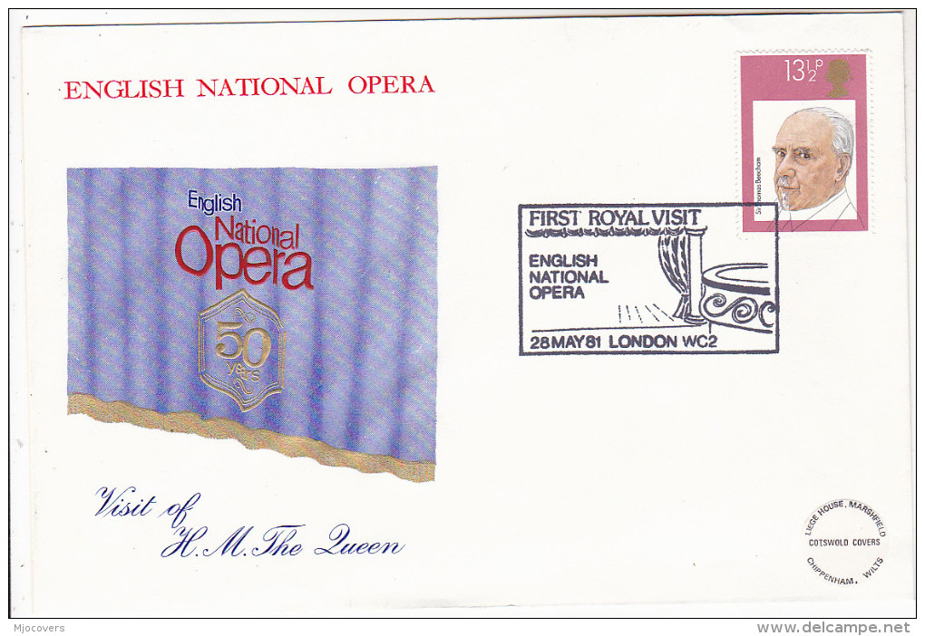 1981  HM The QUEEN Visit  ENGLISH NATIONAL OPERA EVENT COVER London Stamps Royalty  Music  Theatre Thomas Beecham - Music